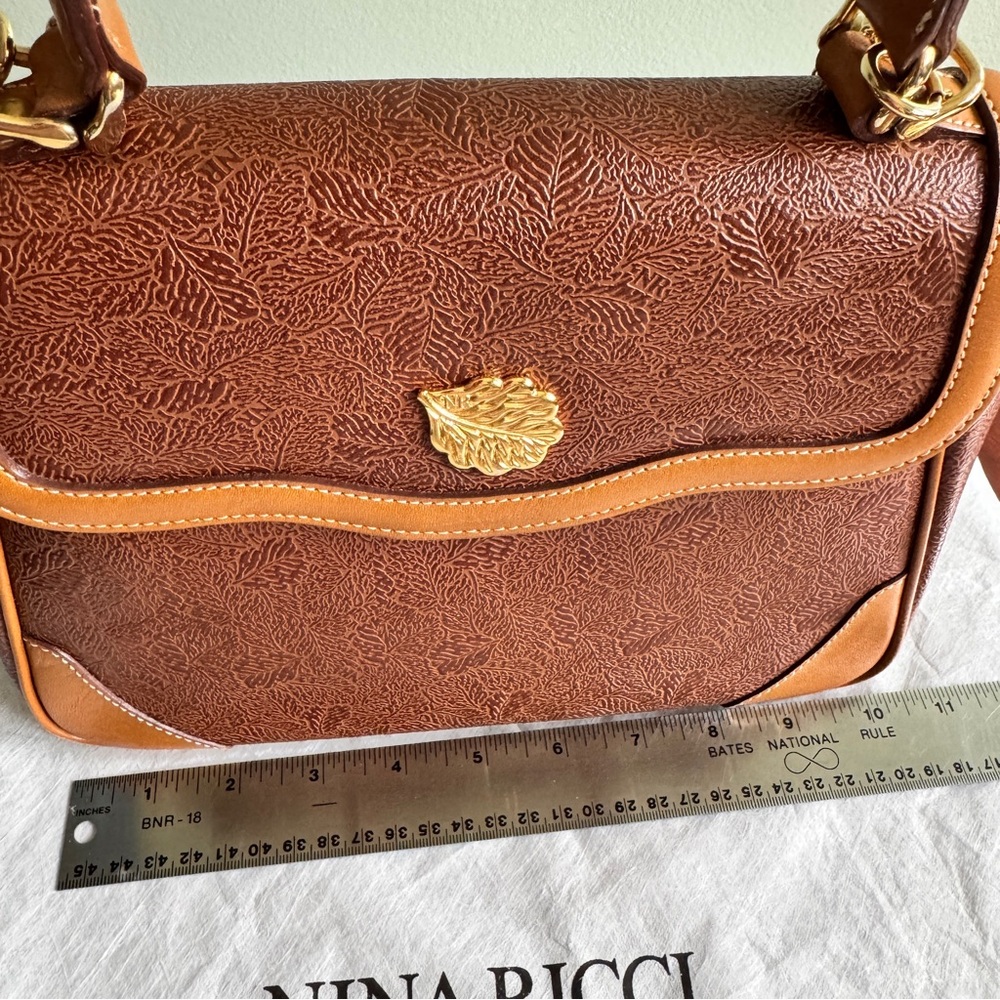 Nina Ricci Two-Tone Brown & Tan Leather Top-Handle Satchel with Shoulder Strap - Picture 8 of 12
